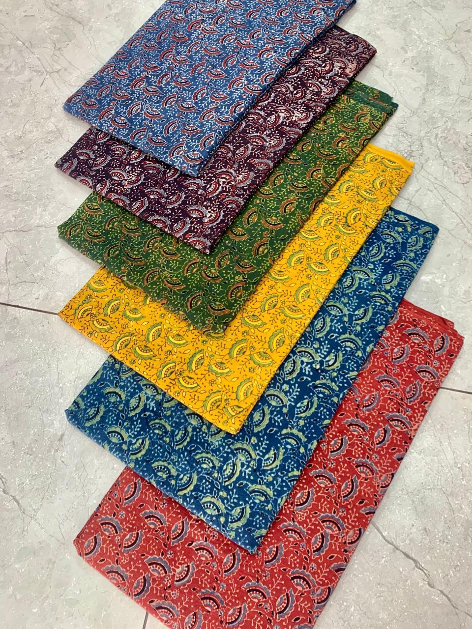 Ajrakh pure cotton handblock printed fabric with multicolour paisley motifs in traditional style